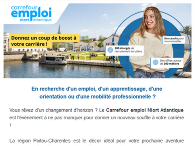 E-mailing Carrefour emploi Niort Atlantique invitant les candidats au salon