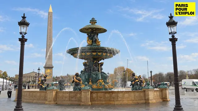 Fontaine de la place de la Concorde et obélisque, lors du salon Paris pour l'Emploi